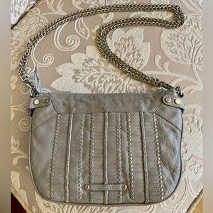 Rebecca Minkoff Leather Light Grey Silver Studded Shoulder Crossbody Purse Y2K